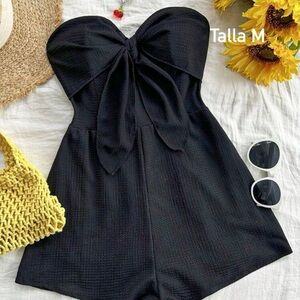 SHEIN Black Bow Strapless Playsuit